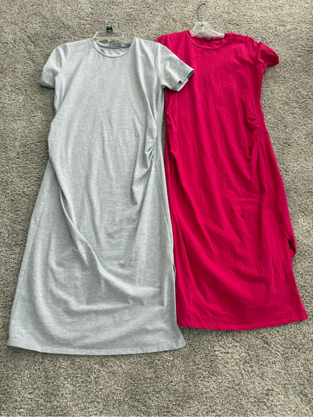 Everyday Crewneck Midi Dress in Gray and Hot Pink